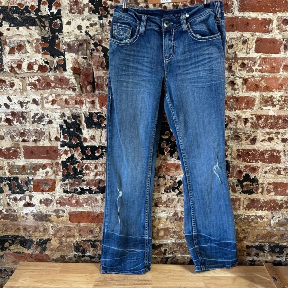 Cowgirl Tuff "Cozy DFMI" Womens Jeans 29x33 Distressed Blue Denim